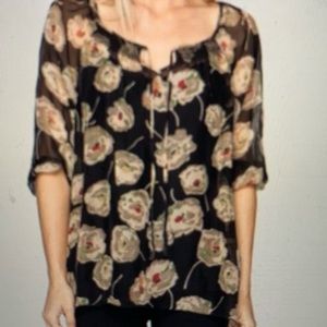 Johnny Was Silk Floral Print Blouse
